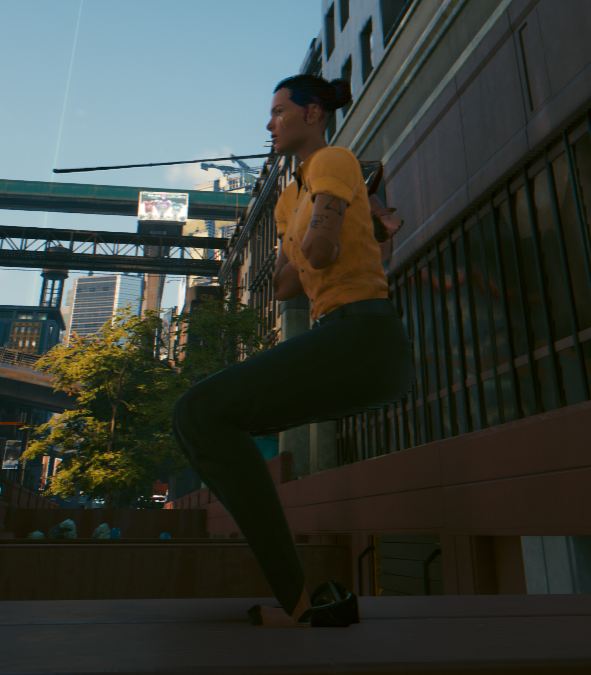 Screenshot of the player's model glitching out. Hands moved through the chest, ankles moved 1870 degrees, etc.